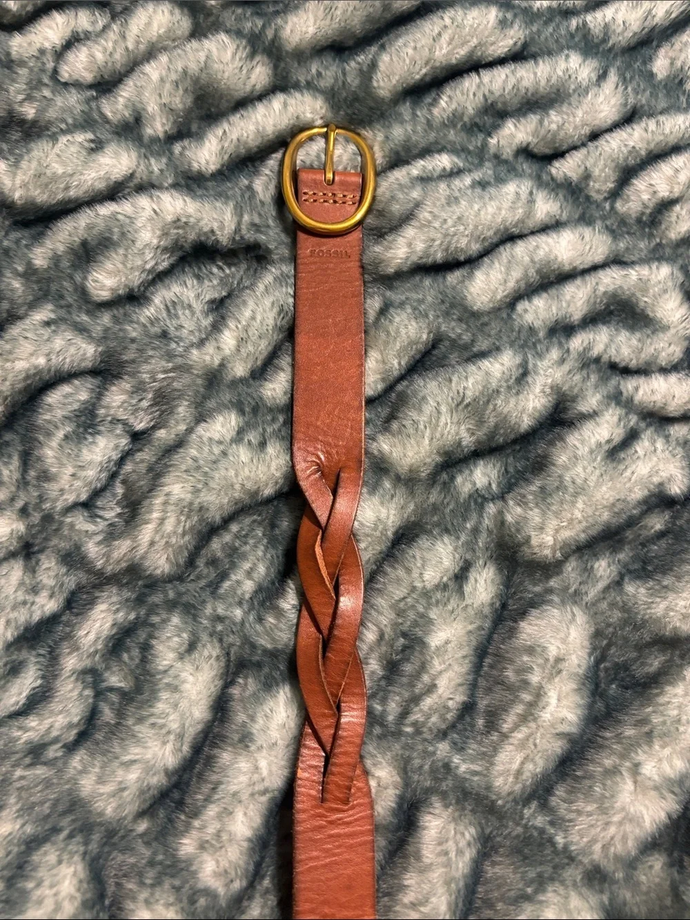 Fossil Brown Genuine Leather Braided Belt Brass Oval Buckle Boho Western Size M